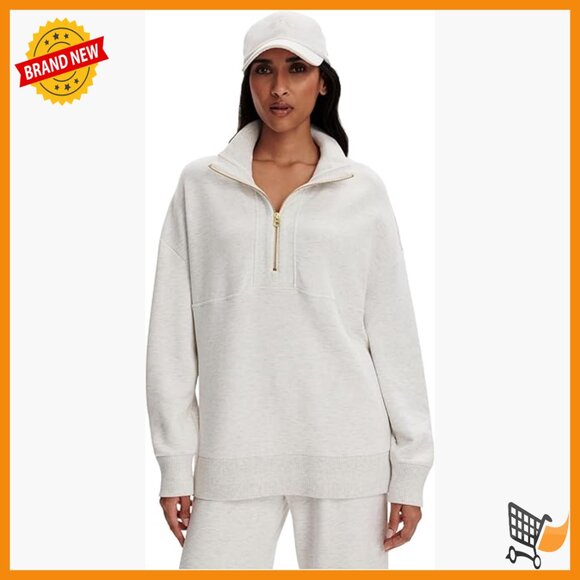 Relaxed Fit Longline Half Zip Sweatshirt V-Neck Rayon Blend